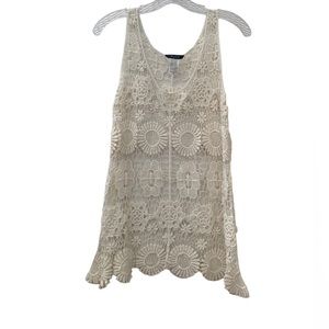 Vintage Y2k Tank Floral Crochet Knit Cream Bohemian Coastal Cottagecore Grandma